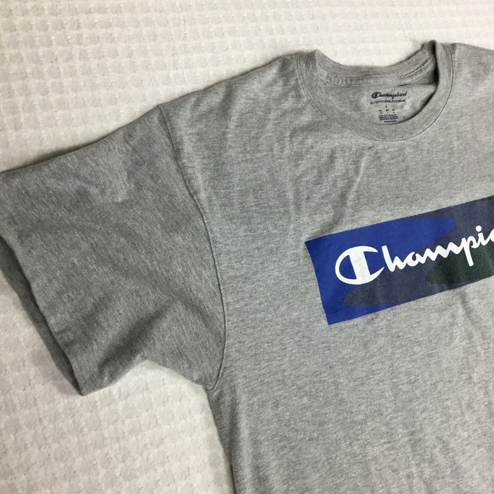 Champion Mens Graphic‎ T-Shirt Large Gray Slim Fit Camo Box Logo Short Sleeve - Picture 8 of 8